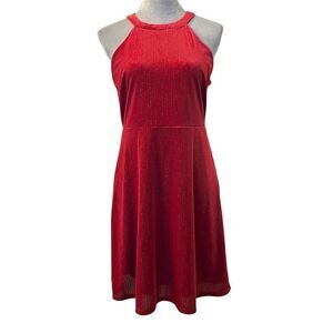 Spoiled Womens XL Red Sparkle Halter Neck Skater Dress Short Y2K Christmas Party